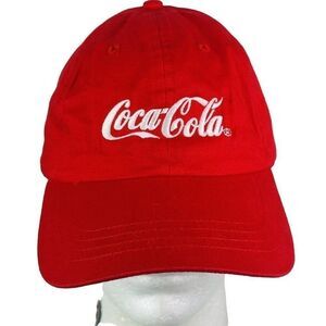 Coca Cola Mens Red Embroidered Adjustable Strap Vintage Baseball Hat One Size